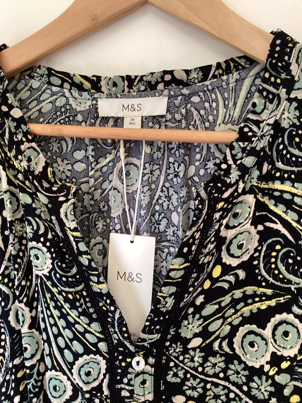 Marks & Spencer Black Paisley Dress with Mint and Yellow Accents